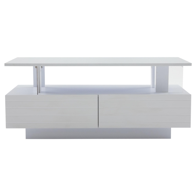 Sleek LED Coffee Table with App-Controlled Lighting, Stylish Center Table with Open Storage Shelf, 100L x 50W x 42.5H cm, White