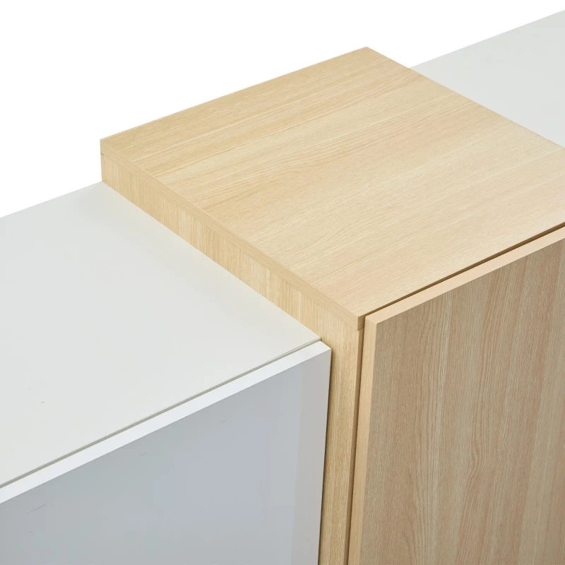High-Gloss Sideboard with 4 Drawers and 2 Doors, Stylish Storage Cabinet with Anti-Tilt Safety Rails, 140L x 35W x 76.5H cm, White