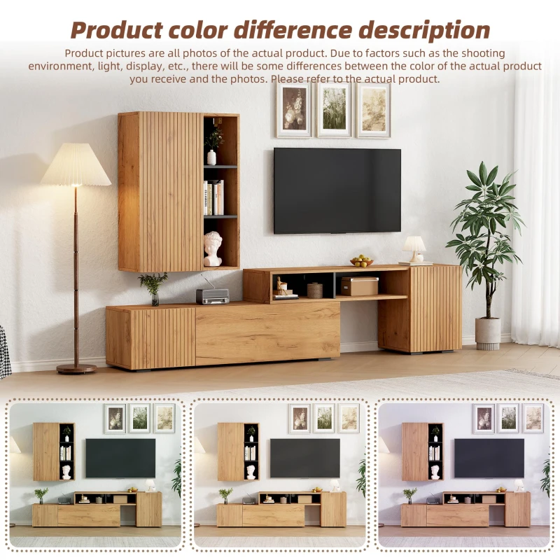 Sleek TV Wall Unit Set with Flexible Length Up to 265 cm, Freestanding Display Cabinet Set with Adjustable Sections, 265L x 35W x 53.5H cm, Wood