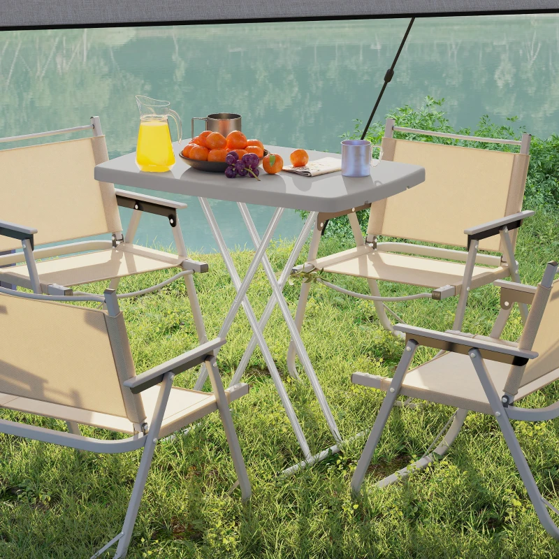 Outsunny Table d'appoint pliable en HDPE table pliante hauteur réglable sur 6 niveaux pour patios jardins 76 x 50 x 74 cm gris