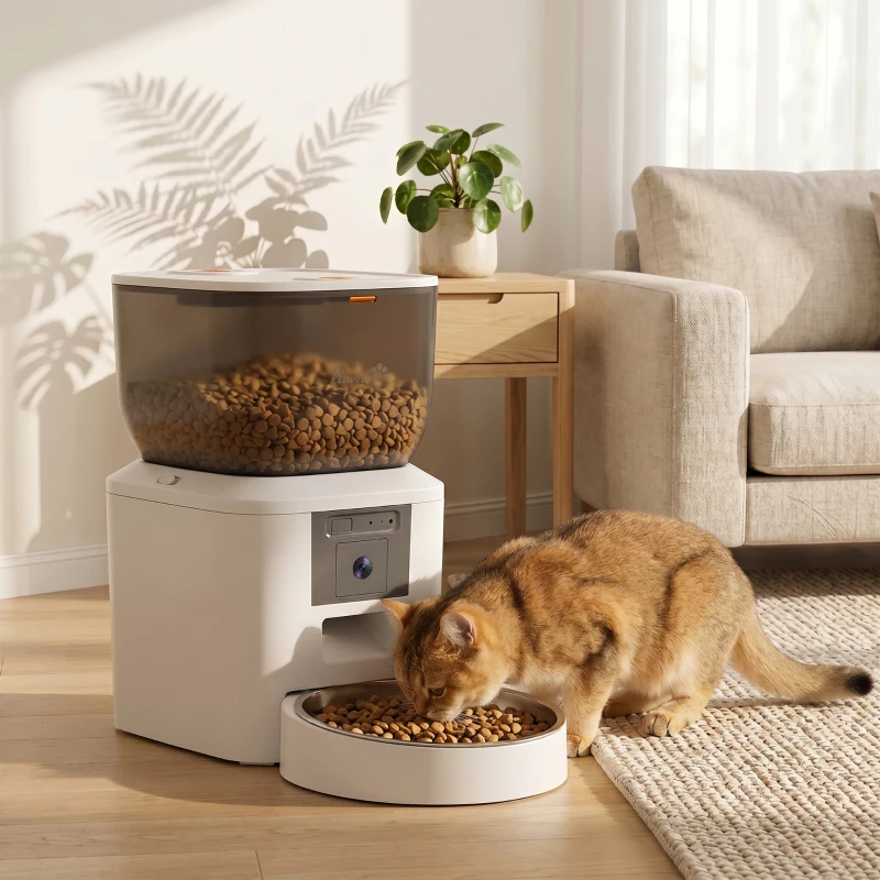 PawHut Automatic Cat Feeder with Camera, 2.4G WiFi, APP Control 4L Pet Feeder 1-10 Meals with 2-Way Audio, Dual Power Supply
