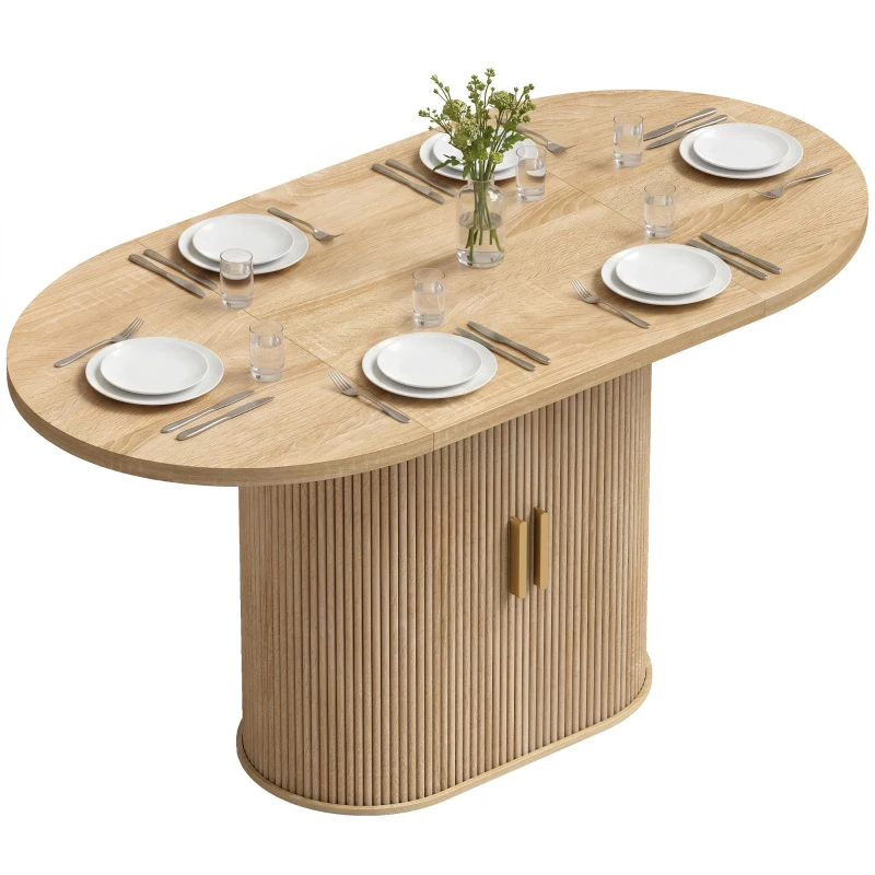 HOMCOM Table à manger ovale pour 6 personnes avec plateau épais portes coulissantes à persienne 6 compartiments chêne