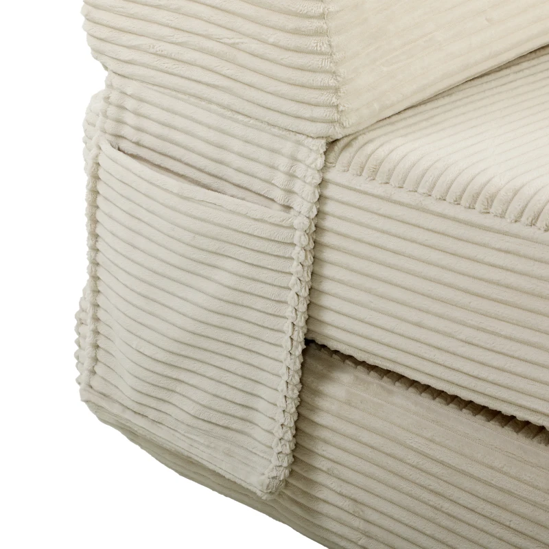 HOMCOM Sofá Cama Plegable 2 en 1 Butaca 2 Plazas Convertible en Terciopelo Acanalado Almohada Bolsillos Laterales Crema