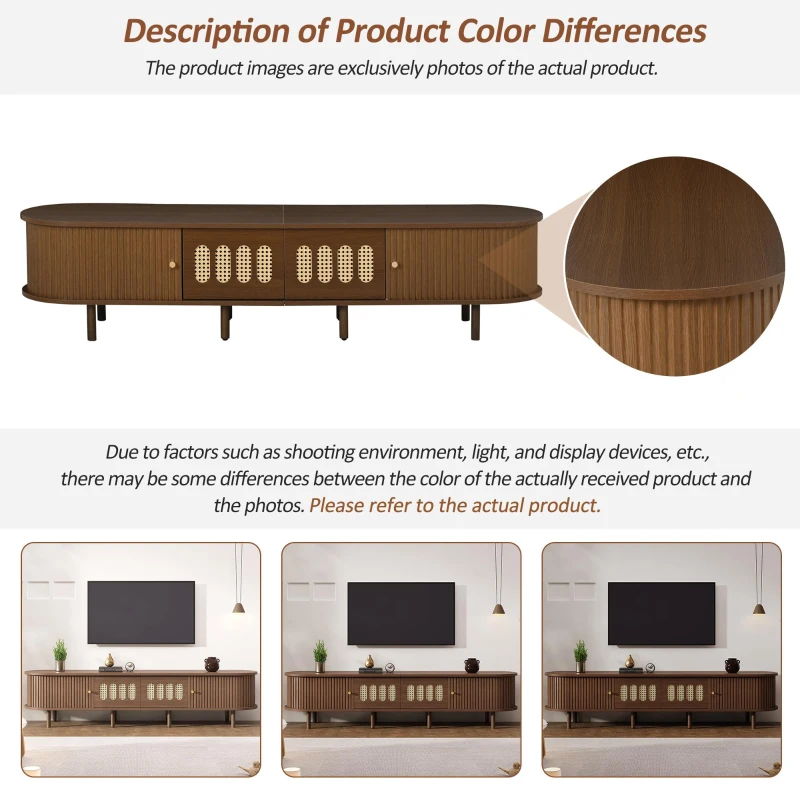 Modern TV Stand with 2 Rattan-Effect Drawers, Durable Media Unit with Large Storage, 180L x 40W x 40H cm, Walnut