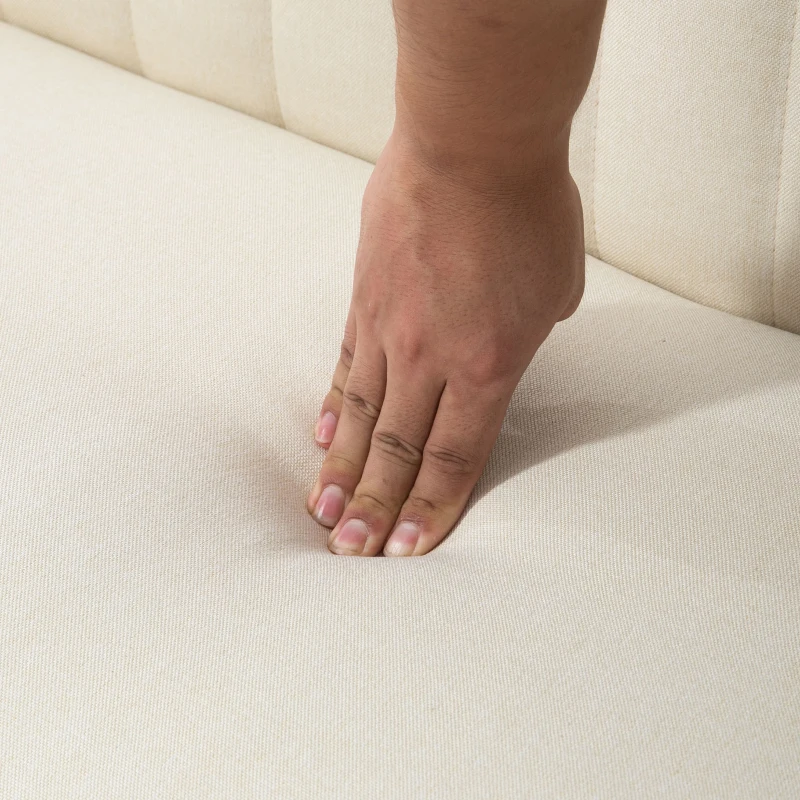 HOMCOM, Canapea, Cu Două Locuri, Material textil cu efect de in, Lemn de cauciuc, 117 x 56.5 x 77 cm, Crem