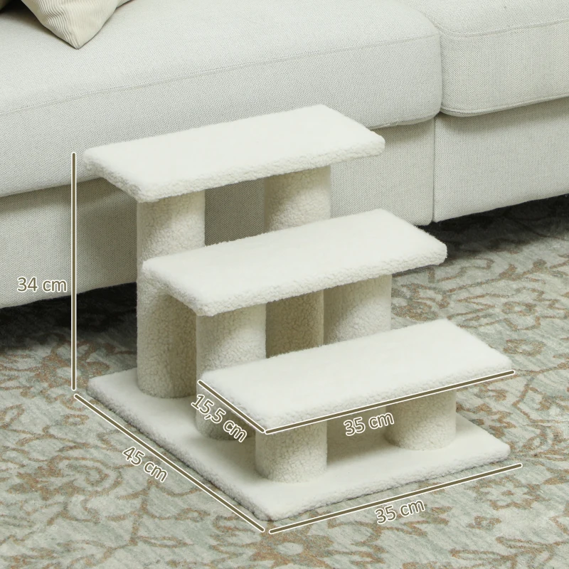 PawHut Schodki dla kota 3 stopnie Schodki dla zwierząt Schodki dla kota Schodki z pluszem 45 x 35 x 34 cm cm Beżowy