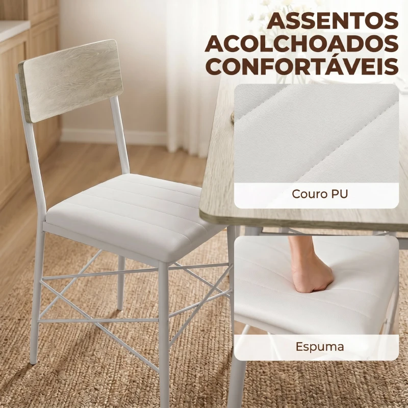 HOMCOM Conjunto de Jantar 5 Peças Mesa de Cozinha Retangular com 4 Cadeiras Acolchoadas 106x66x75 cm Carvalho