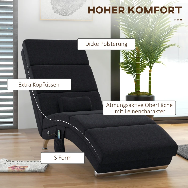 HOMCOM Massagestoel, relaxfauteuil, ligstoel met 8 vibratiepunten, 5 modi, 56 x 168 x 84 cm, zwart