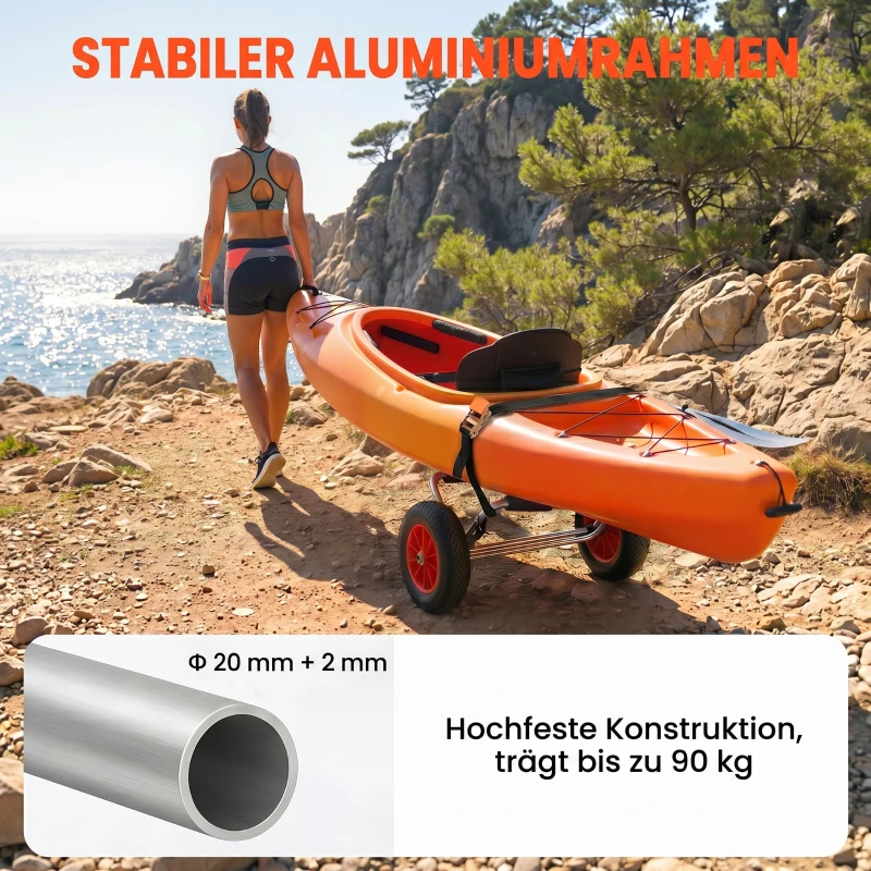 Kajaktrolley kanotrolley surftrolley opvouwbare boottrolley met riem luchtbanden tot 90 kg