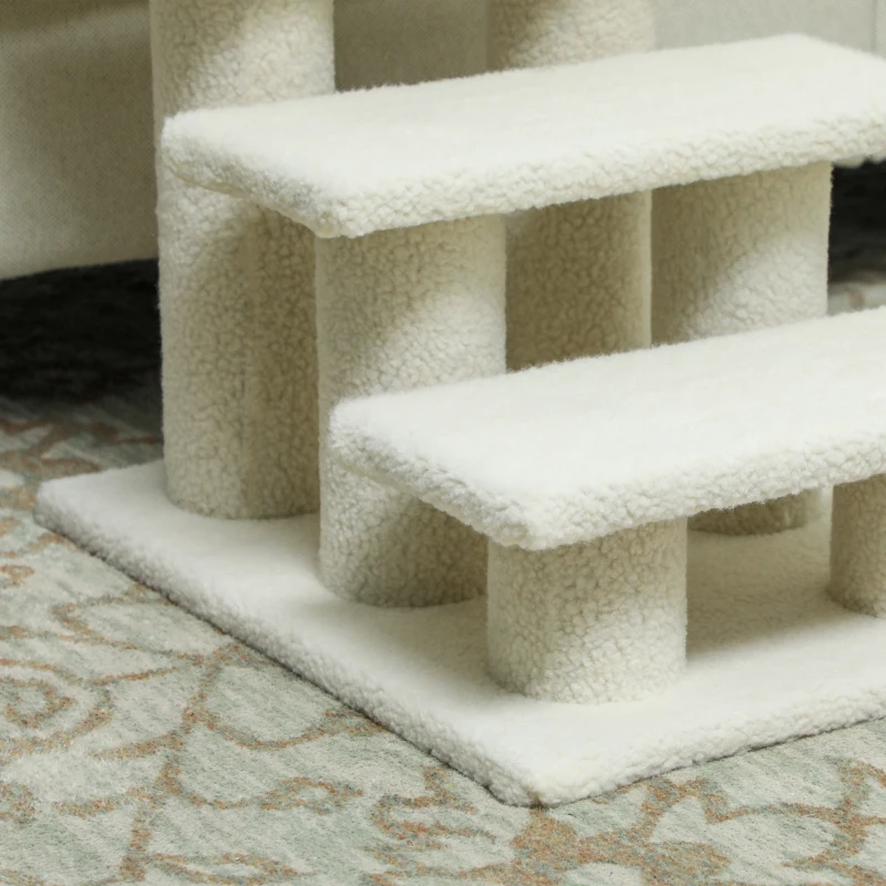 PawHut Escalier pour chat 3 marches Rampe pour animaux Rampe pour chat Peluche 45 x 35 x 34 cm cm Beige