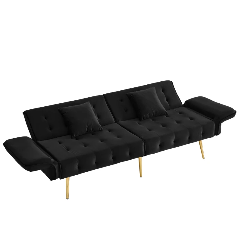 2-Seater Sofa Bed with Independently Adjustable Backrests, Space-Saving Folding Sofa with Multi-Position Armrests, 178L x 82W x 70H cm, Black