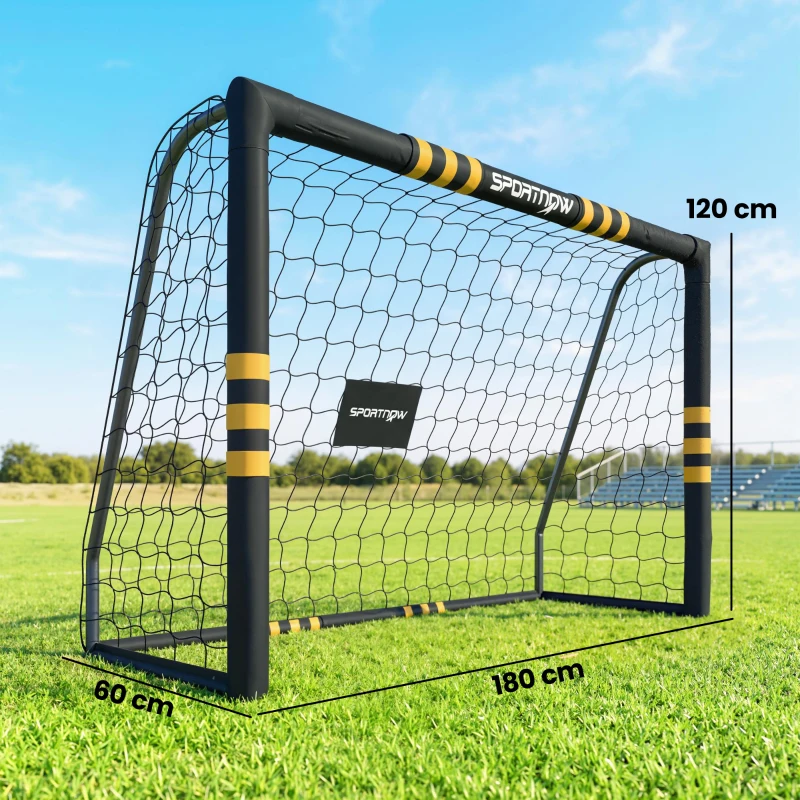 SPORTNOW Portería de Fútbol con Acolchado de Protección, 5 Piquetes de Suelo y Red de PE, 180x60x120cm, Amarillo