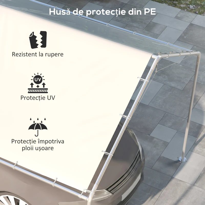Outsunny Acoperiș pentru garaj 10 x 20ft, înlocuire copertină rezistentă la UV cu corzi elastice, alb