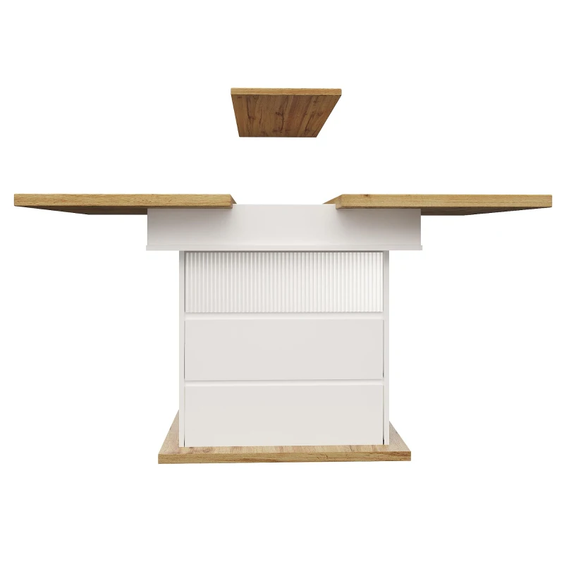 Extendable Dining Table with Hidden Storage, Modern Extension Table with Magnetic Soft-Close, 140L x 80W x 75H cm, White