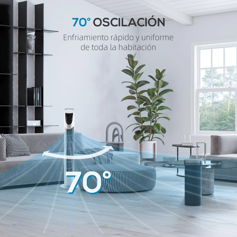 HOMCOM Ventilador de Torre Ventilador Vertical 40W con Mando a Distancia 3 Velocidades Temporizador 7,5h Ø18x78,5 cm Plata