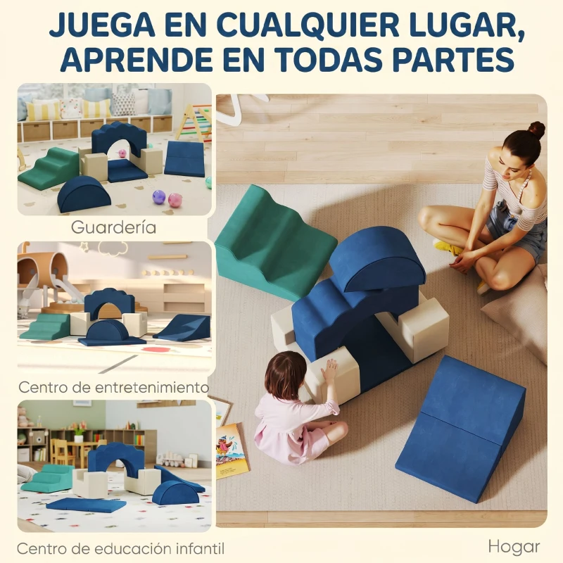 AIYAPLAY Juego de 7 Bloques de Espuma para Niños Bloques de Psicomotricidad con Base Antideslizante para 0,5-3 Años Azul Oscuro