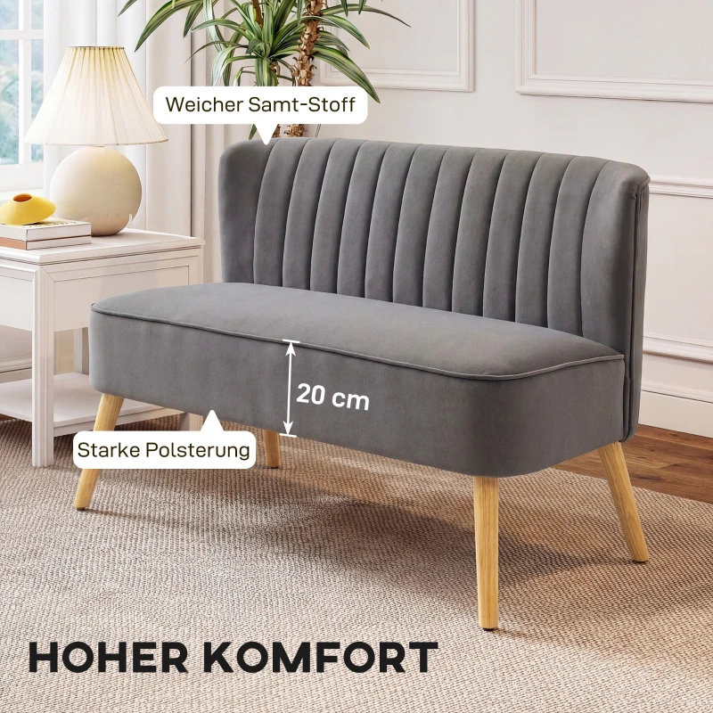 HOMCOM 2-zitsbank in retrodesign, houten poten, 117 x 56,5 x 77 cm, donkergrijs