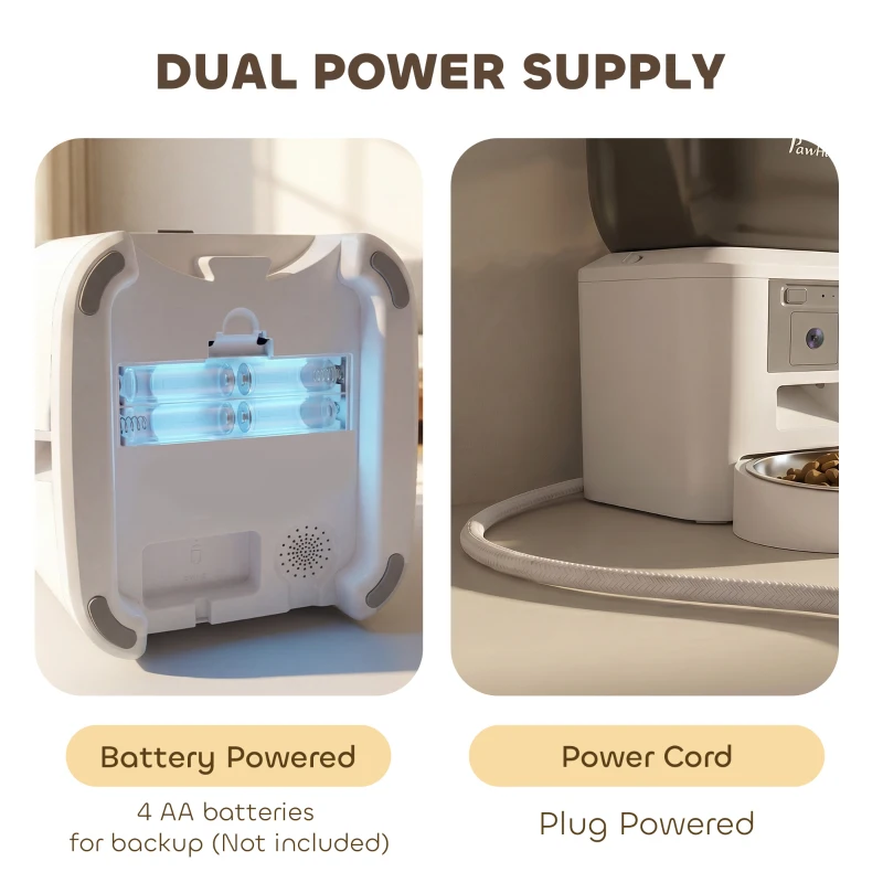 PawHut Automatic Cat Feeder with Camera, 2.4G WiFi, APP Control 4L Pet Feeder 1-10 Meals with 2-Way Audio, Dual Power Supply