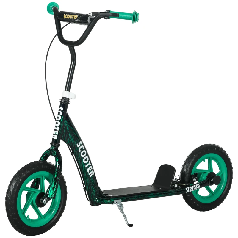 AIYAPLAY Kinderroller, höhenverstellbarer Tretroller für Kinder, mit Bremse, Ständer, 2 Räder, Stahl, Grün