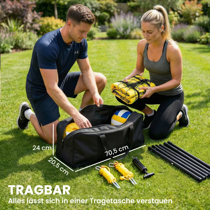SPORTNOW Draagbaar volleybalnet set – Volleybalset met verstelbare stalen palen en draagtas, zwart, 950 x 100 x 248 cm