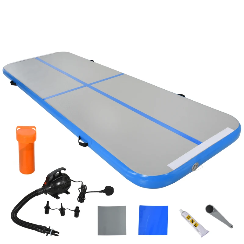 HOMCOM 3(M) Inflatable Tumbling Mat Gymnastic Mat For Exercise Fitness Yoga Home Outdoor Training Use With / Electric Air Pump | Handle Bag - Blue