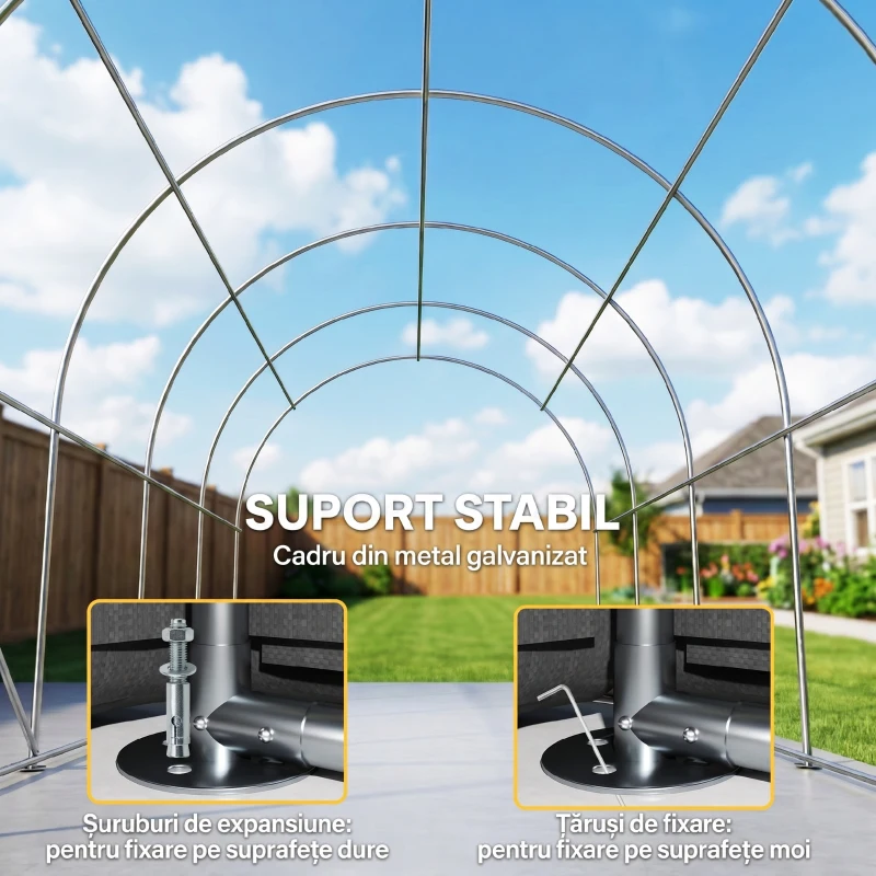 Outsunny Carport 3x6m, Garaj Portabil cu Ușă și Ferestre, Gri Închis