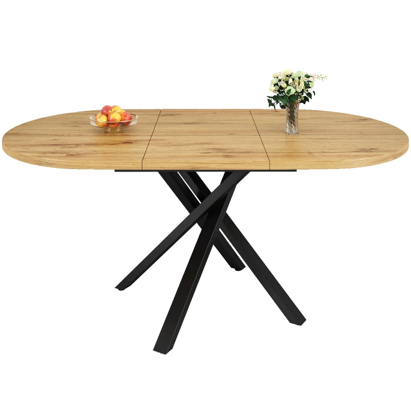Extendable Dining Table with Sturdy X-Shaped Metal Frame, Space-Saving Convertible Table with Adjustable Feet, 100L x 40W x 75.5H cm, Wood