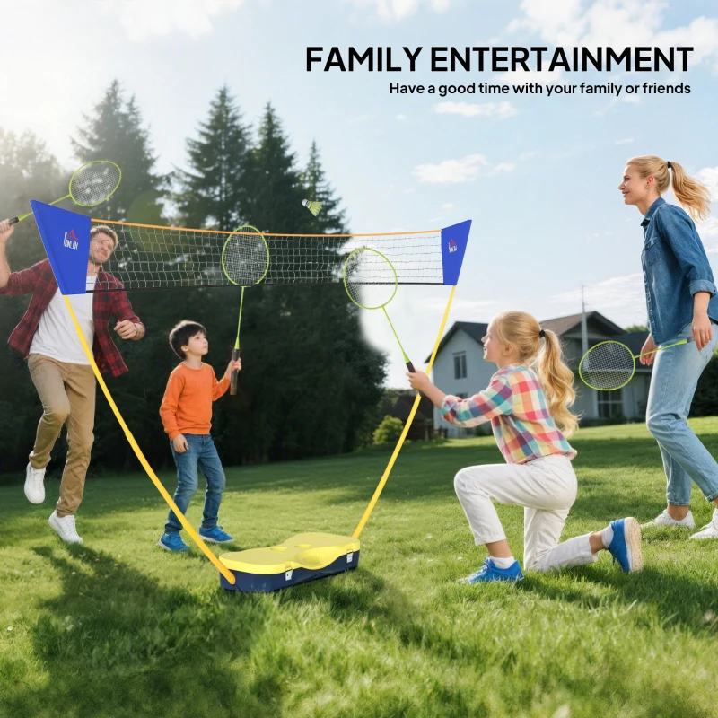 HOMCOM 2.8m Portable Folding Badminton Net Set with 4 Badminton Rackets and 2 Nylon Shuttlecocks for Adults Kids Indoor Outdoor