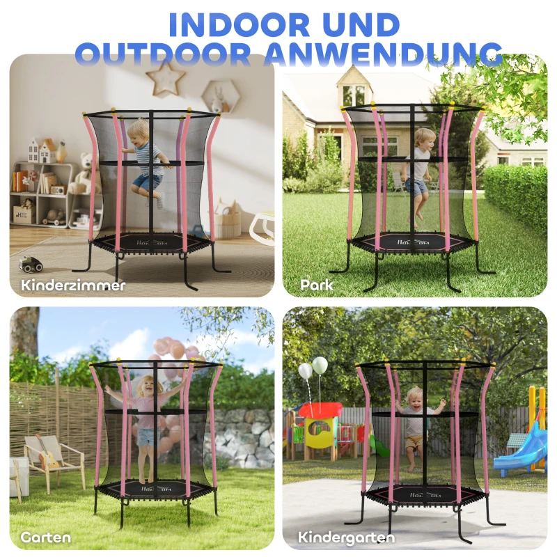 HOMCOM Trampolin für Kinder, 122 x 111 cm, mit Sicherheitsnetz, gepolstert, Stahl, belastbar bis 50 kg