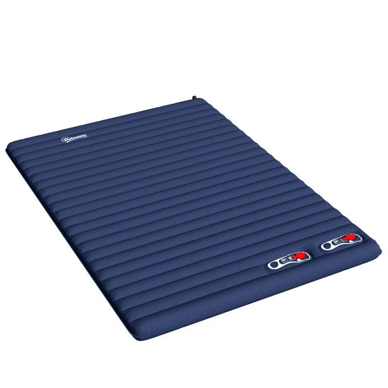 Outsunny Matelas autogonflant de camping - grand confort 2 personnes - pliable avec sac de transport inclus - bleu marine