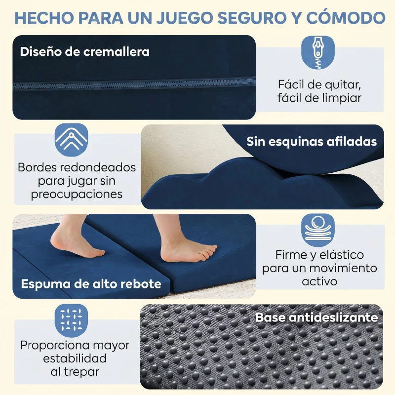 AIYAPLAY Juego de 7 Bloques de Espuma para Niños Bloques de Psicomotricidad con Base Antideslizante para 0,5-3 Años Azul Oscuro