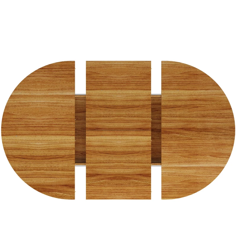 Extendable Dining Table with Space-Saving Round-to-Oval Design, Elegant Convertible Table with Smooth Metal Handle, 118L x 118W x 76H cm, Brown