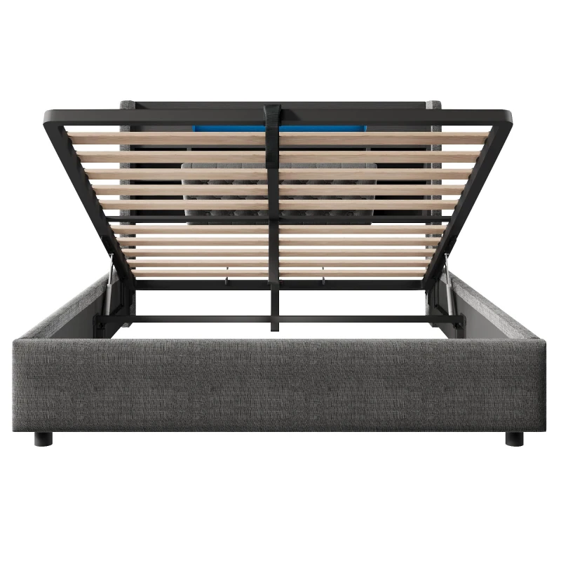 6ft Super King Upholstered Bed with Hydraulic Storage, Stylish Modern Bed Frame with Ambient LED Lighting, 223L x 188W x 115H cm, Grey