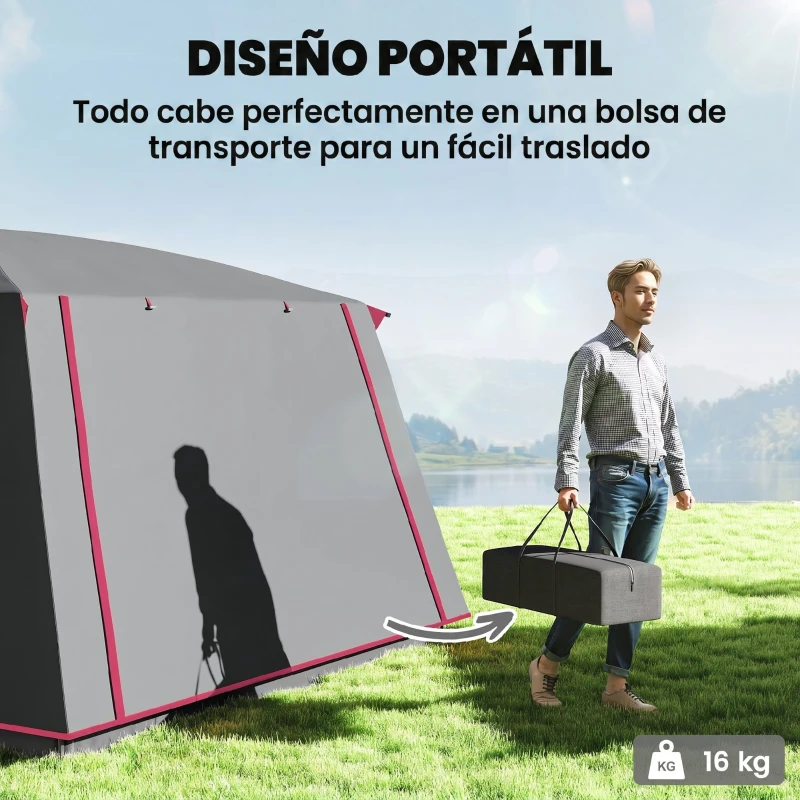 Outsunny Tienda de Campaña Familiar 4 Personas con 2 Habitaciones Zona de Estar y Protección Impermeable 430x305 cm Rojo