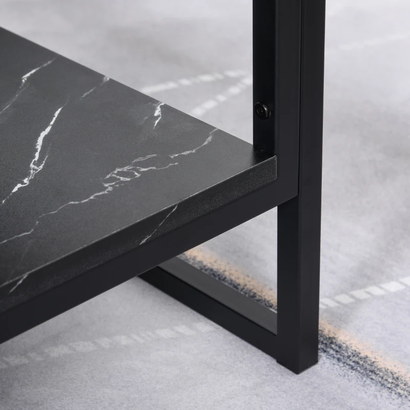 HOMCOM Coffee Table, Two-Tier Faux Marble Effect Centre Table with Metal Frame and Storage Shelf for Living Room, 106 x 50 x 45cm, Black