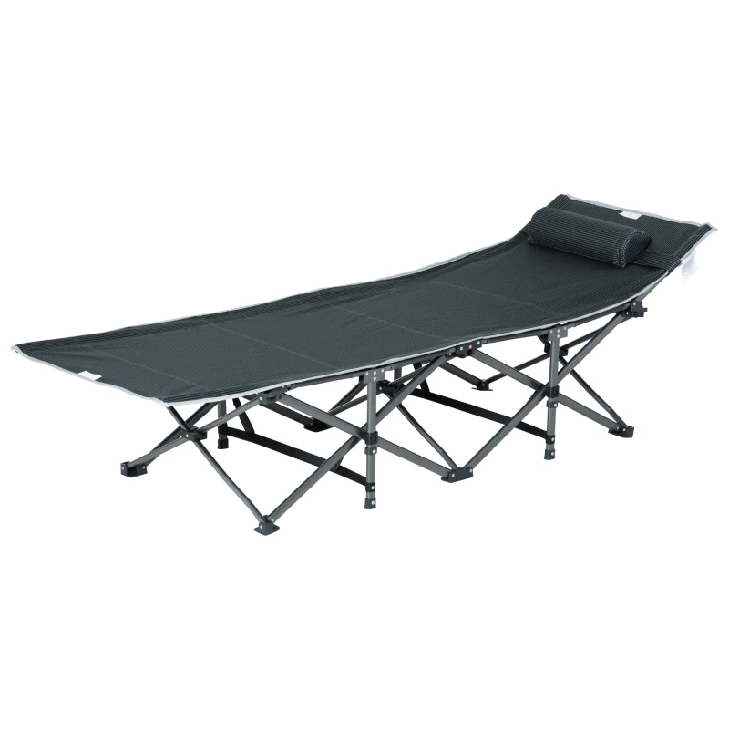 Outsunny Campingbed, Opvouwbaar Veldbed met Hoofdkussen, 188 x 64,5 x 53 cm, Grijs
