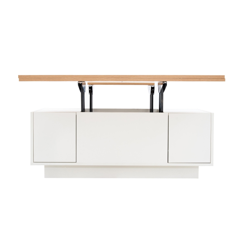 Lift-up Coffee Table with Hidden Storage and Dual Liftable Tops, Space-saving Centre Table for Dining, 100L x 50W x 55.5H cm, White+Natural
