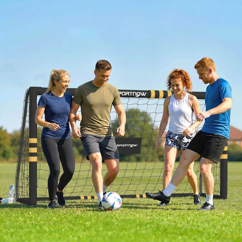 SPORTNOW Portería de Fútbol con Acolchado de Protección, 5 Piquetes de Suelo y Red de PE, 180x60x120cm, Amarillo