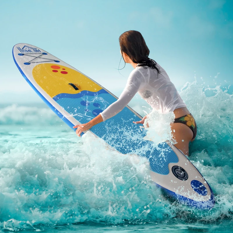 HOMCOM Aufblasbares Surfbrett, Surfboard, Stand Up Board mit Paddel, Rutschfest, Inkl. Ausrüstung, kunststoff, EVA, Weiß, 305 x 76 x 10 cm