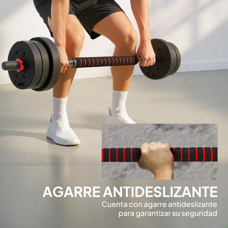HOMCOM Juego de Mancuernas de 25 kg 2 en 1 de Dumbbell con Barras Conexión y Barra de Extensión Entrenamiento de Fuerza y Levantamiento de Pesas Negro