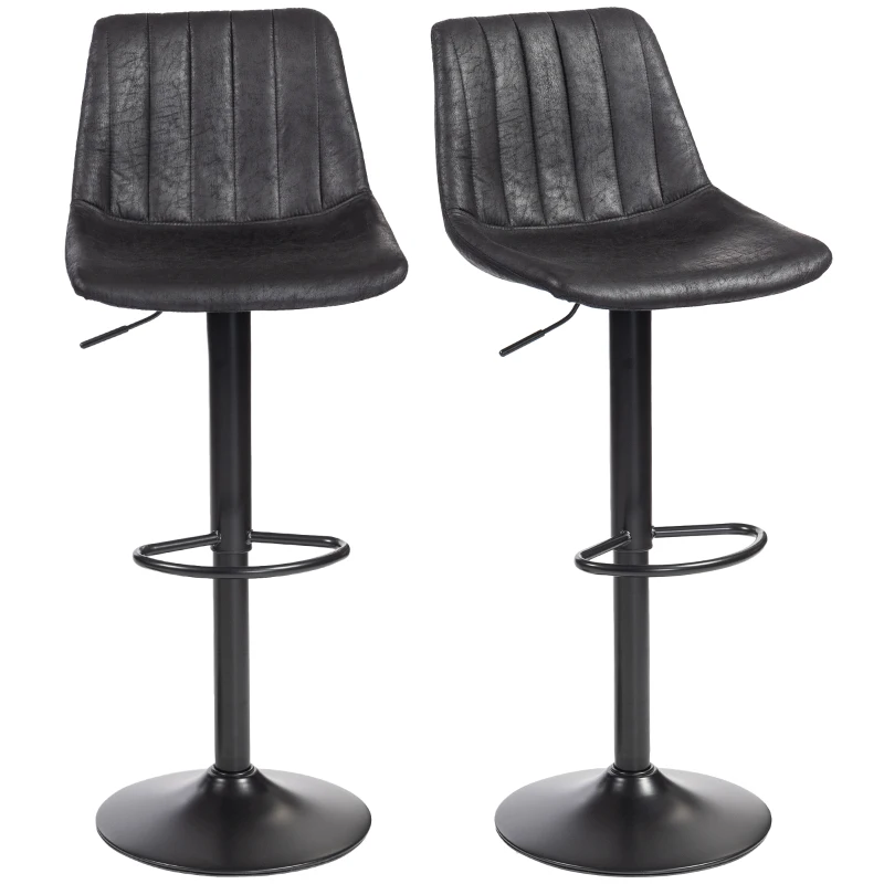 HOMCOM 2er-Set Barhocker im Retrodesign, inkl. Fußstütze, höhenverstellbar, Gaslift, Schwarz