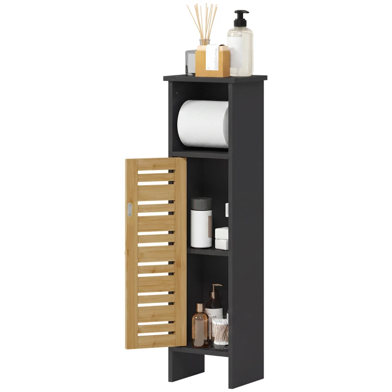 HOMCOM Mueble de Baño con Soporte para Papel Higiénico Barra Extraíble 3 Niveles y Salida de Papel 78 cm Bambú Negro
