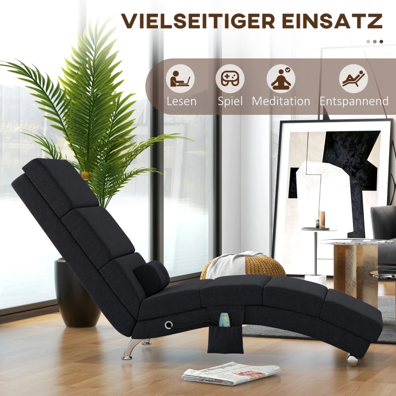 HOMCOM Massagestoel, relaxfauteuil, ligstoel met 8 vibratiepunten, 5 modi, 56 x 168 x 84 cm, zwart