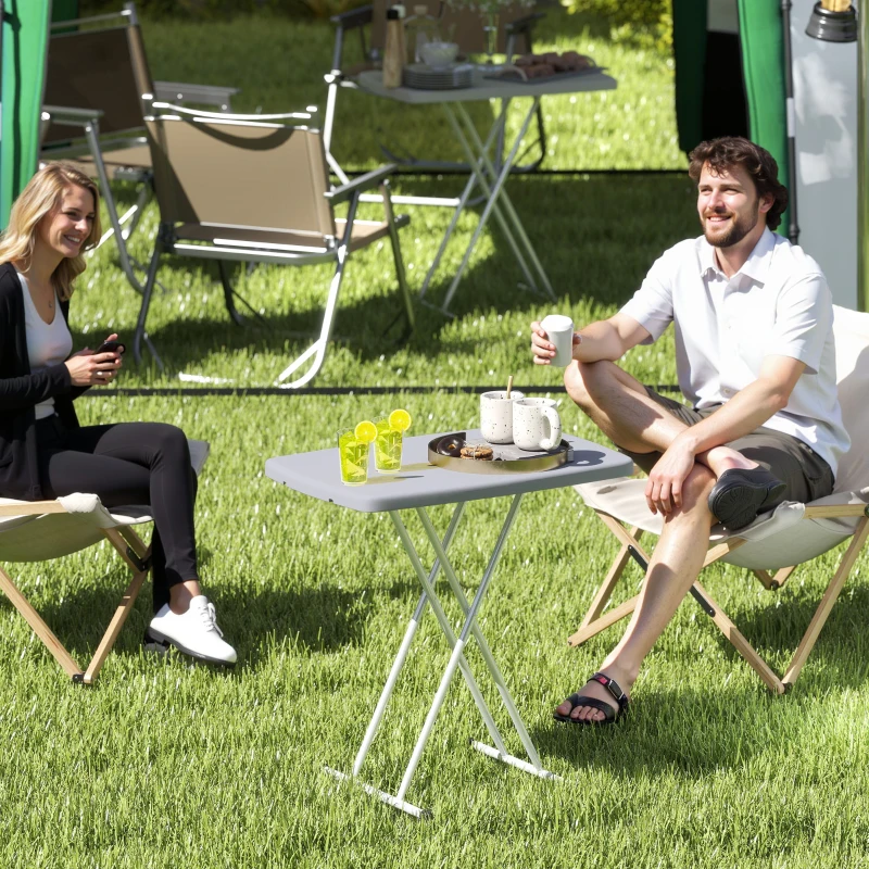 Outsunny Table d'appoint pliable en HDPE table pliante hauteur réglable sur 6 niveaux pour patios jardins 76 x 50 x 74 cm gris