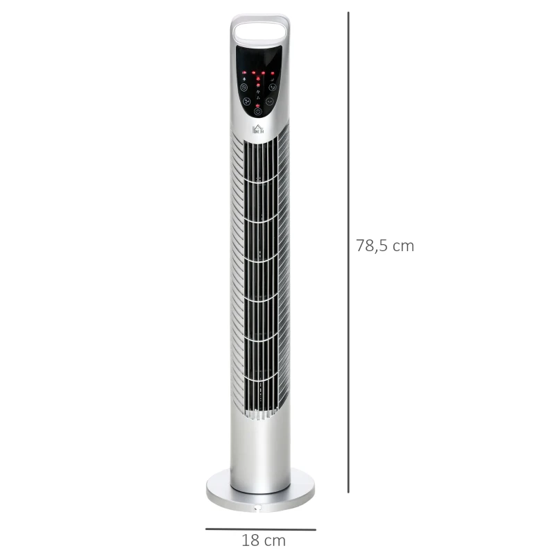 HOMCOM Ventilador de Torre Ventilador Vertical 40W con Mando a Distancia 3 Velocidades Temporizador 7,5h Ø18x78,5 cm Plata