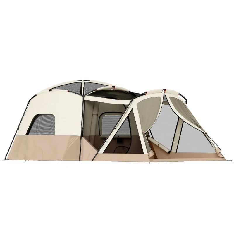 Outsunny Cabin Tent Waterproof Camping Tent with Two Room for 4 Person Brown