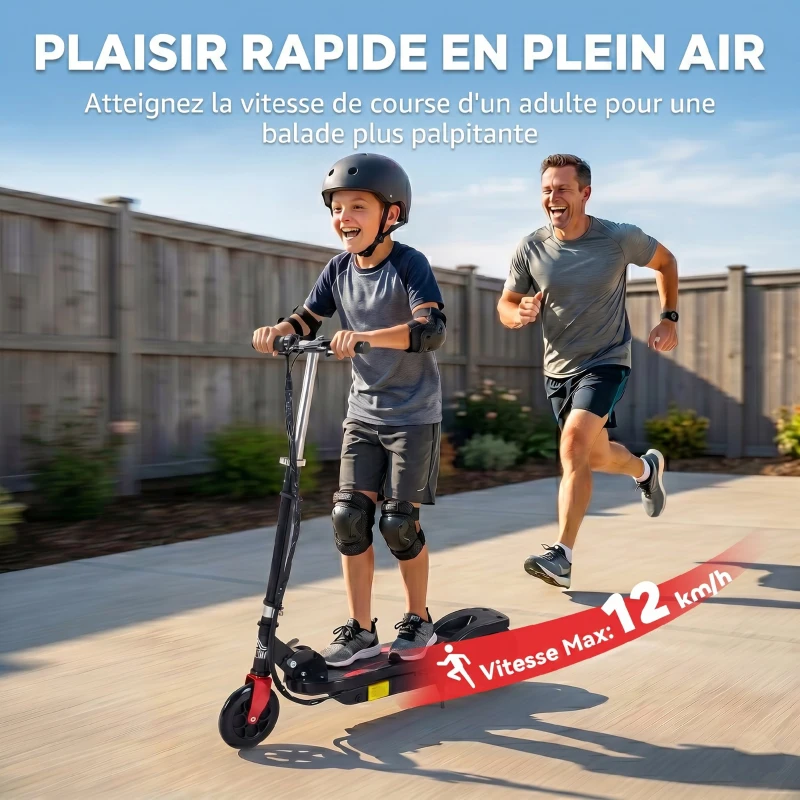 HOMCOM Trottinette électrique pliante pour enfant de 7+ans, 120W Vitesse max 12km/h, 75x36x82-93 cm Noir