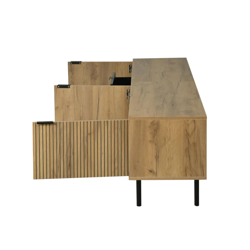 Durable TV Unit with Integrated Cable Management, Modern Lowboard with 2 Drawers and 3 Cabinets, 208L x 40W x 48H cm, Natural