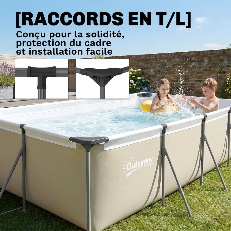 Outsunny Piscine Tubulaire Rectangulaire Piscine Hors Sol Nouvelle Structure Stable Antirouille 394,5x208,3x80,5cm Gris