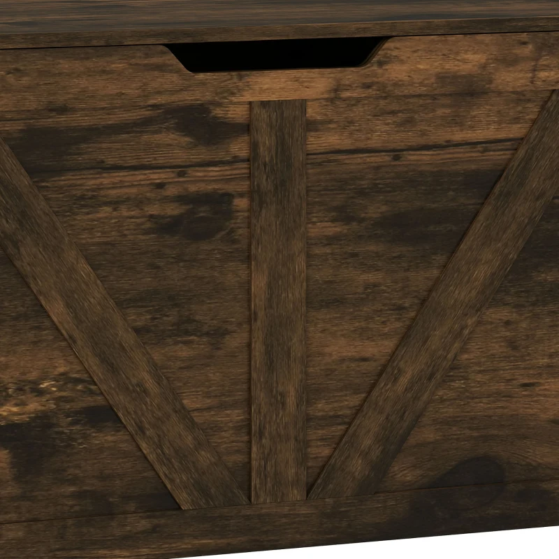 HOMCOM 100L Home Storage Box, with Safety Hinge - Rustic Brown Wood-Effect